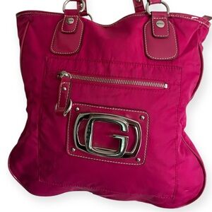 Hot Pink Y2K Guess Tote Bag with Silver Accents
